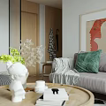 Modern Living Room Interior Design With TV Coffee Table Green Plants And Decorative Paintings