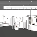 Modern Clothing Store Interior With Hanging Garments And Circular Display Racks
