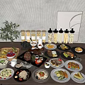 Modern Food Steak Pasta Combo 3d model