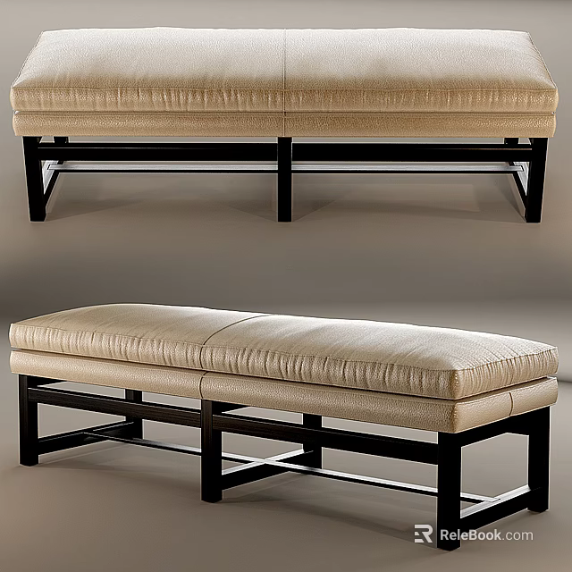 Beige Upholstered Sofa Bench With Black Wooden Frame Modern Stylish Design 3d model 