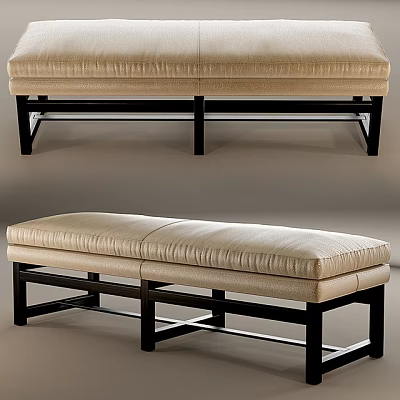Beige Upholstered Sofa Bench With Black Wooden Frame Modern Stylish Design 3d model