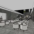 Modern Sales Office Interior Featuring Glass Roof Wooden Screens And Stone Flooring With Seating