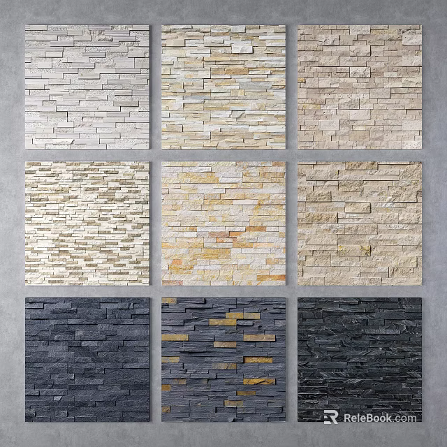Stacked Stone Wall Panels With Various Natural Shades And Textures For Interior Design 3d model 