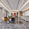 Modern Elegant Store Reception Desk Interior With Marble Counter And Stylish Chairs Table Lighting