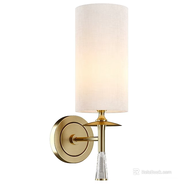 Elegant Modern Wall Lamp With Gold Metal Base White Fabric Shade And Crystal Accents 3d model 
