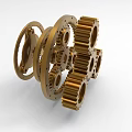 Industrial Equipment Featuring Golden Meshing Gears And Precision Mechanical Components