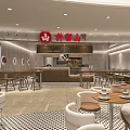 Modern Milk Tea Shop Interior With Cozy Seating Area And Wooden Counter Design