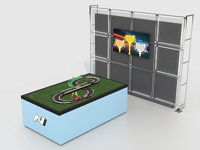 Modern four-wheel drive racing car runs to sand table iron net n interactive TV grass fashion net red punch card classic conference exhibition tour 3d model