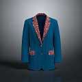 Stylish Blue Blazer With Patterned Inner Lining And Decorative Front Pockets 3d model
