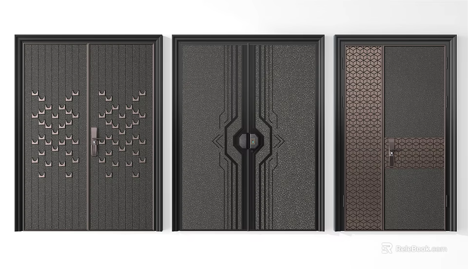 Different Modern Security Doors With Geometric Patterns And Textured Panels 3d model 