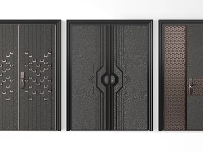 Different Modern Security Doors With Geometric Patterns And Textured Panels 3d model