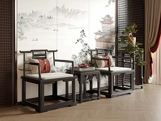 Chinese Style Single Chair Tea Chair Dining Chair Leisure Chair 3d model