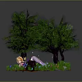 Commercial Decorative Equipment With Green Trees Blue Pond Illuminated Objects And Colorful Flowers