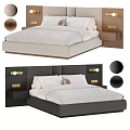 Luxury Modern Upholstered Double Bed With Integrated Wooden Headboard Wall Lamps And Floating Nightstands