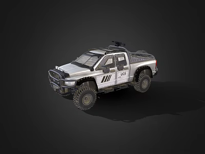 White Off Road Pickup Truck With Large Tires And Roof Equipment 3d model