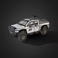 White Off Road Pickup Truck With Large Tires And Roof Equipment