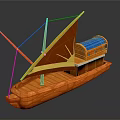 Traditional Orange Boat Featuring Orange Sail Blue Cabin And Ropes