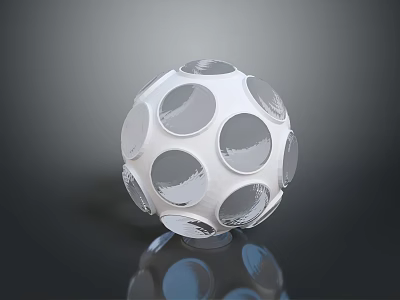 White Sphere With Circular Holes On Dark Background And Reflection 3d model