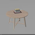 Wooden Round Side Table With Stack of Books On Top Surface 3d model
