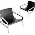 Modern Black Leather Lounge Chairs With Silver Metal Armrest Frames Design 3d model