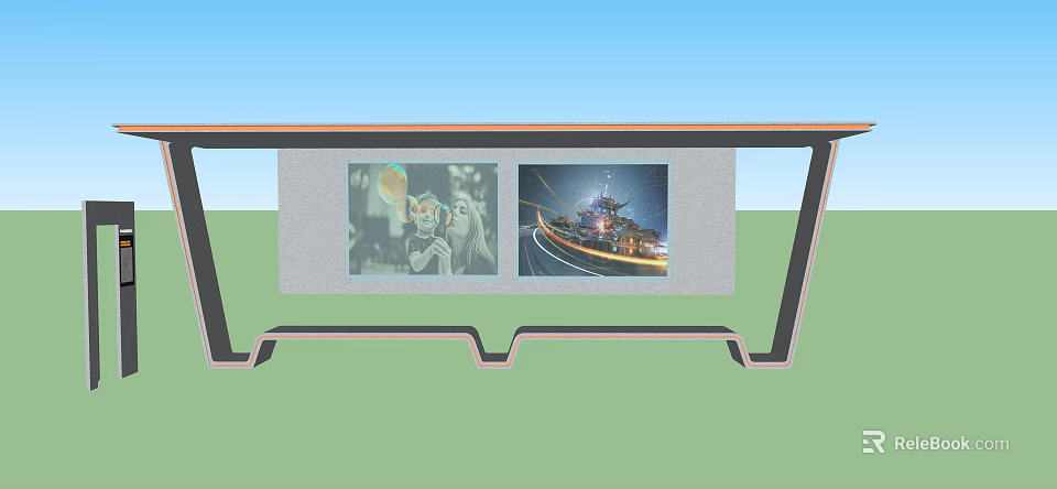 Public Facility Outdoor Display Board With Two Informative Images Showing Activities And Architecture 3d model 