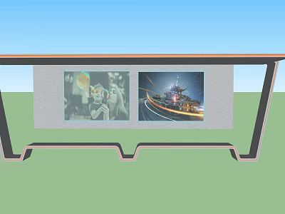 Public Facility Outdoor Display Board With Two Informative Images Showing Activities And Architecture 3d model