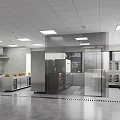 Spacious Modern Commercial Kitchen With Stainless Steel Equipment And Open Layout