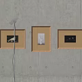 Concrete Wall Interior With Three Framed Pictures And Modern Floor Lamp