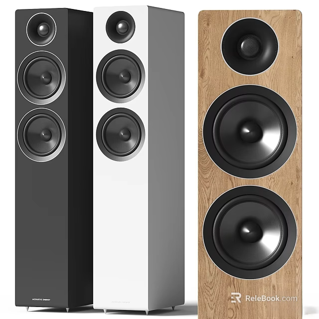Modern Audio Speakers with Wooden Finish Sleek Design and Multiple Driver Units 3d model 