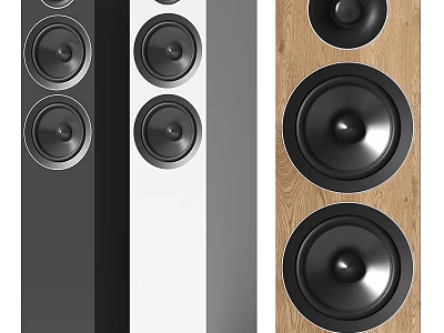 Modern Audio Speakers with Wooden Finish Sleek Design and Multiple Driver Units 3d model