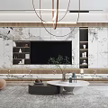 Elegant Modern Living Room Interior With Sofa Chandelier Rug And Wall Art
