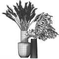 Glossy Brown and Striped Black Decorative Vases with Wheat Stalks and Pampas Grass