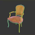Elegant Orange Leather Leisure Chair With Carved Wooden Armrests And Legs