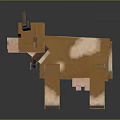 Pixelated Character Cow 3D Model With Brown And White Spots Horns Minecraft Style