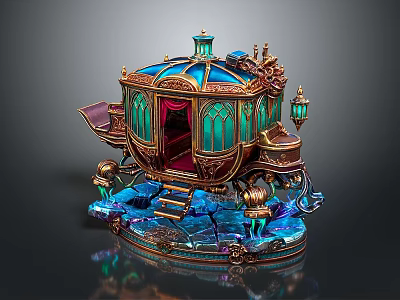 Ornate Fantasy Carriage Featuring Stained Glass Windows Golden Decorations And Illuminated Base 3d model