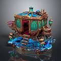 Ornate Fantasy Carriage Featuring Stained Glass Windows Golden Decorations And Illuminated Base