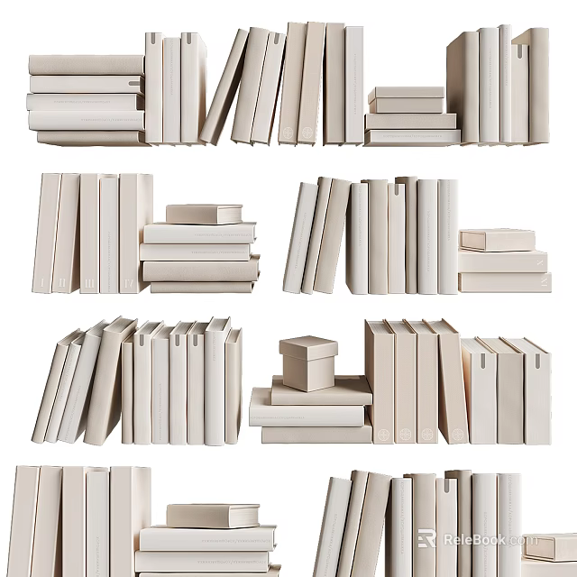 Light Colored Books Stacked And Arranged In Various Sizes And Heights 3d model 