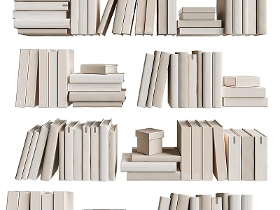Light Colored Books Stacked And Arranged In Various Sizes And Heights 3d model