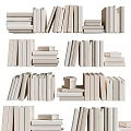 Light Colored Books Stacked And Arranged In Various Sizes And Heights