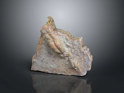 Natural Decorative Stone Piece With Rough Surface Texture Displayed On Reflective Black Background 3d model