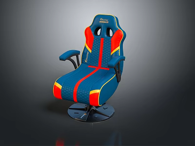 Modern Ergonomic Blue Gaming Chair With Red Yellow Accents Swivel Base Furniture Design 3d model