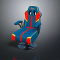 Modern Ergonomic Blue Gaming Chair With Red Yellow Accents Swivel Base Furniture Design