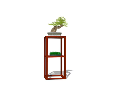 Bonsai Plant Display On Wooden Multi tiered Stand With Green Foliage 3d model