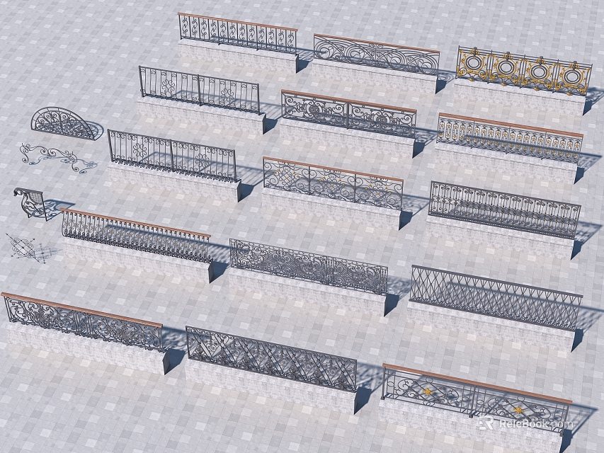 Stylish Decorative Railings Collection With Intricate Patterns Metal Frames And Wooden Accents 3d model 