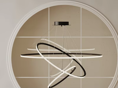 Modern Pendant Light With Intertwined Black White Circular Rings And Round Frame 3d model