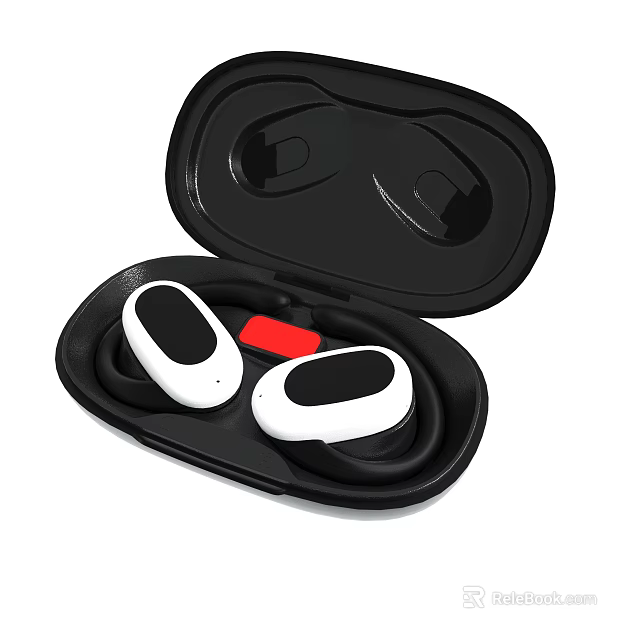 White Wireless Earbuds in Open Black Charging Case with Red Component 3d model