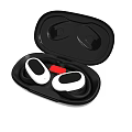 White Wireless Earbuds in Open Black Charging Case with Red Component 3d model
