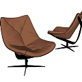 Modern Brown Leather Leisure Chair With Curved Design And Metal Frame
