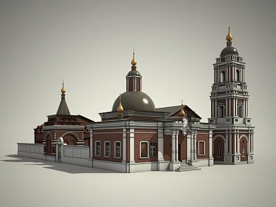 European Architecture Featuring Golden Domes Towers Red Brick Walls White Trim And Arched Windows 3d model
