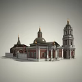 European Architecture Featuring Golden Domes Towers Red Brick Walls White Trim And Arched Windows